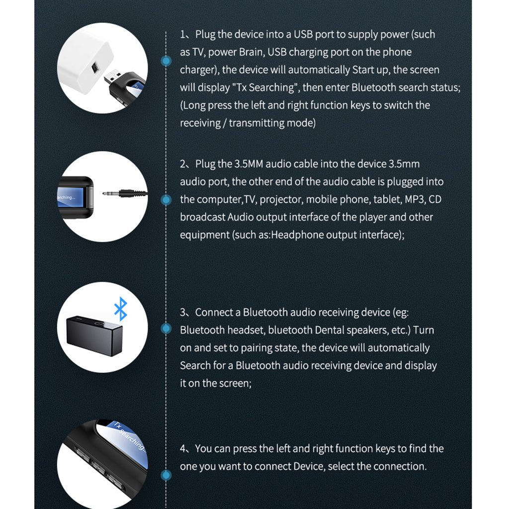 USB Bluetooth 5.0 Audio Transmitter Receiver with LCD Display AUX for PC TV