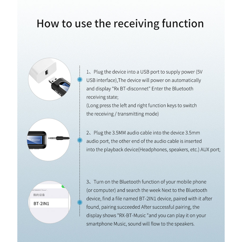 USB Bluetooth 5.0 Audio Transmitter Receiver with LCD Display AUX for PC TV