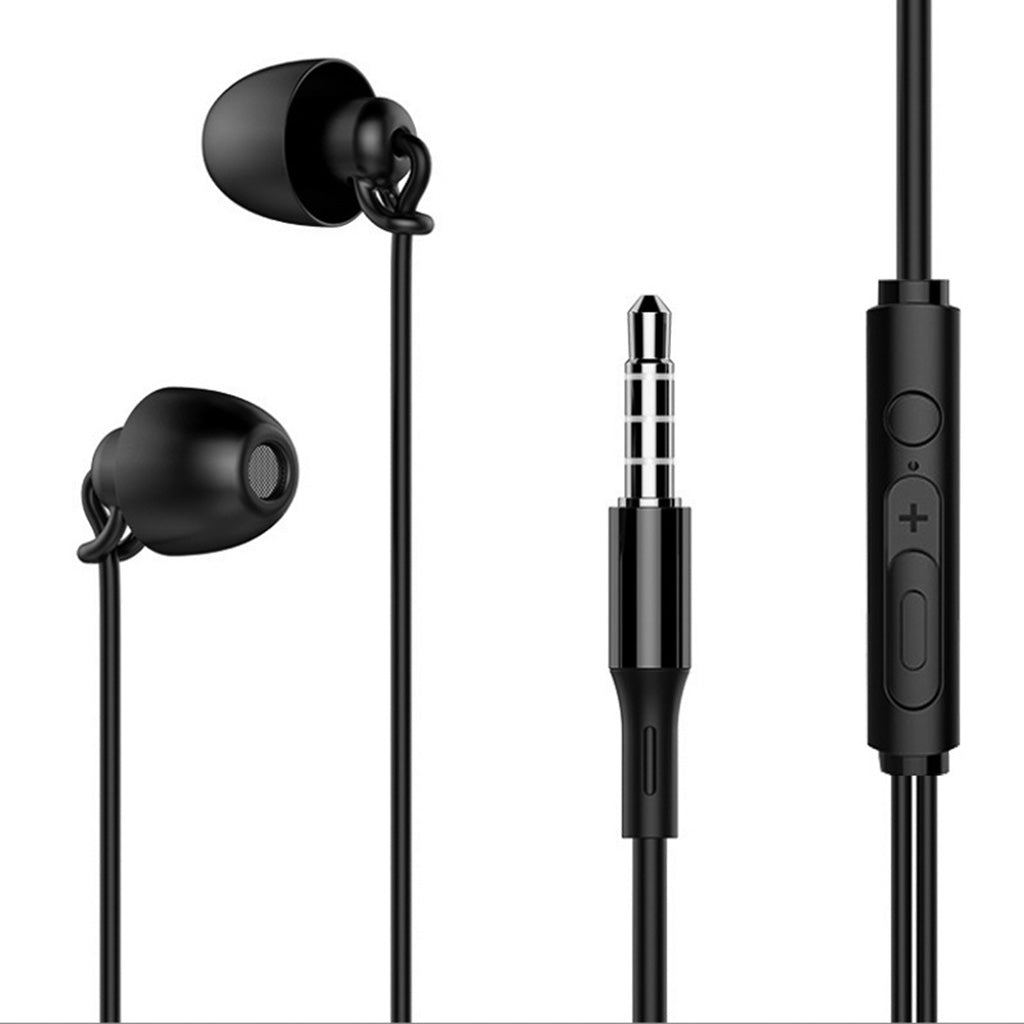 3.5mm Sleep Earplugs Earphone  black with Volume Control Mic