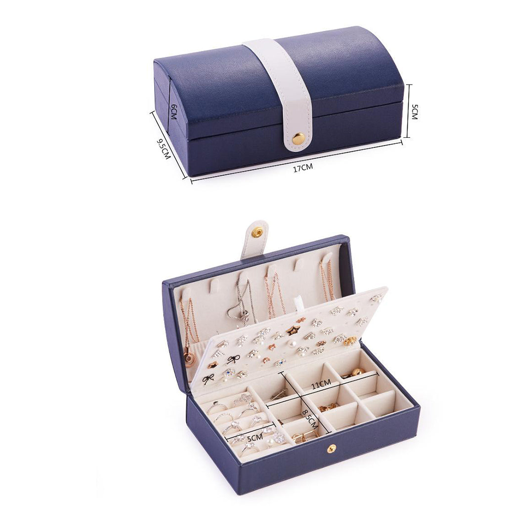 Travel Jewelry Box Organizer for Necklace Ring Ear Studs 2 Layer Dark Blue