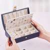 Travel Jewelry Box Organizer for Necklace Ring Ear Studs 2 Layer Dark Blue