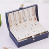 Travel Jewelry Box Organizer for Necklace Ring Ear Studs 2 Layer Dark Blue