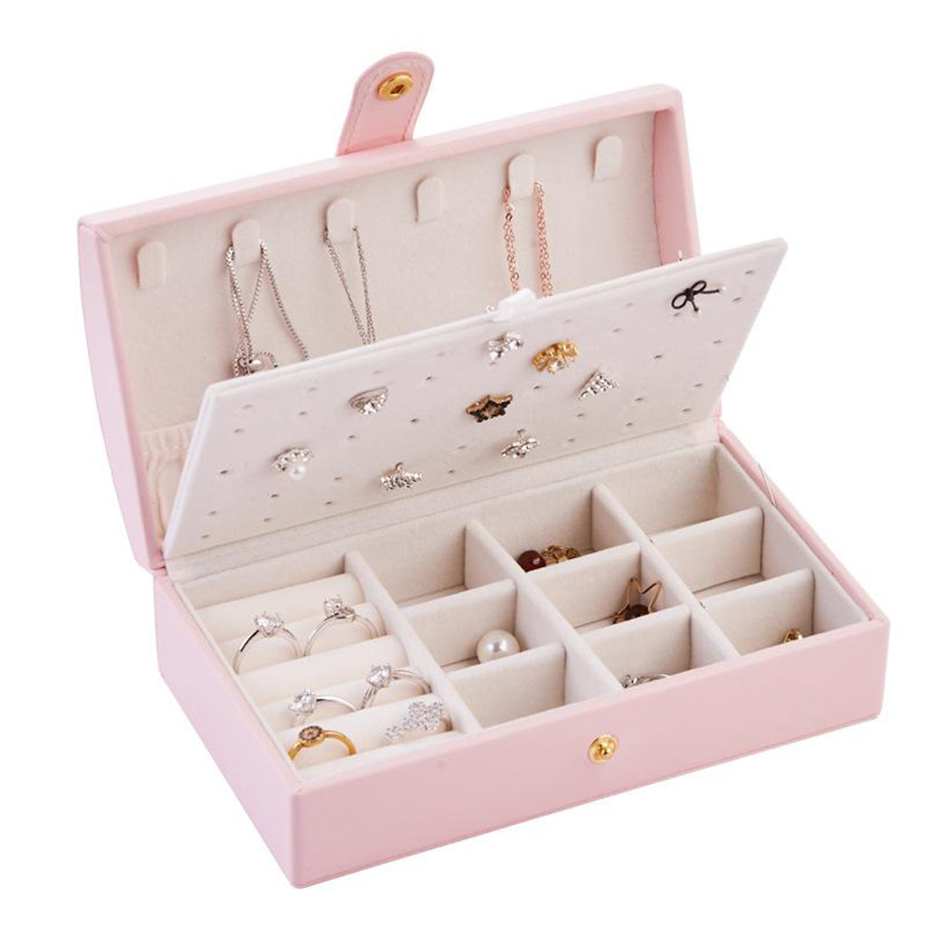 Travel Jewelry Box Organizer for Necklace Ring Ear Studs 2 Layer Pink