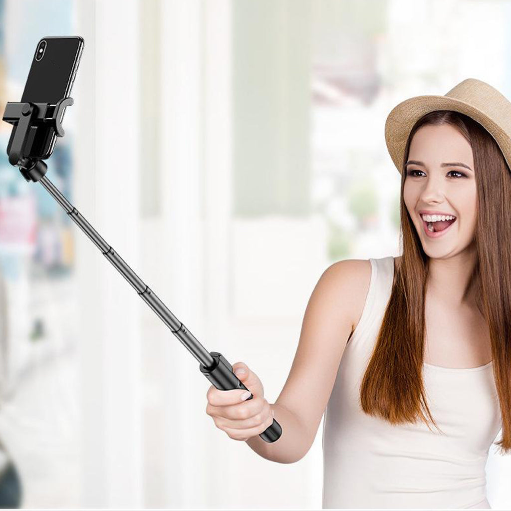 Extendable Selfie Stick Tripod Remote Bluetooth Shutter A-White