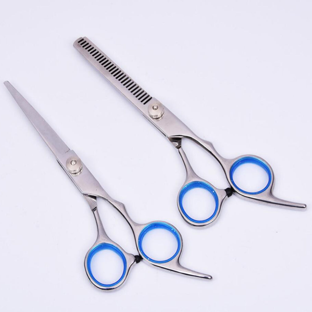 Hairdressing Scissors Thinning Hair Cutting Shears Comb Clamp Set +Case Blue