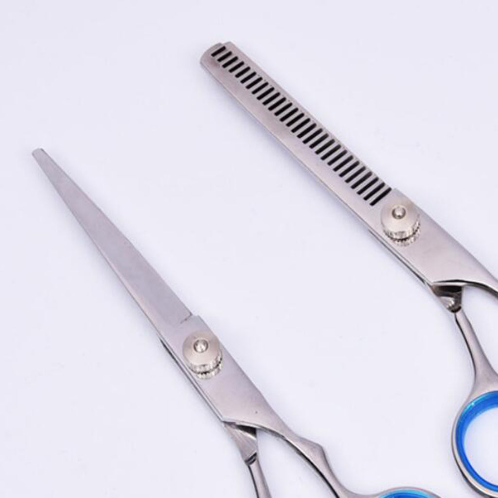 Hairdressing Scissors Thinning Hair Cutting Shears Comb Clamp Set +Case Blue