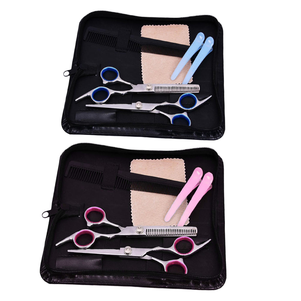 Hairdressing Scissors Thinning Hair Cutting Shears Comb Clamp Set +Case Blue