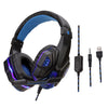 Wired Head-mounted Gaming Headset with Mic and LED Light Black Blue