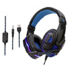 Wired Head-mounted Gaming Headset with Mic and LED Light Black Blue