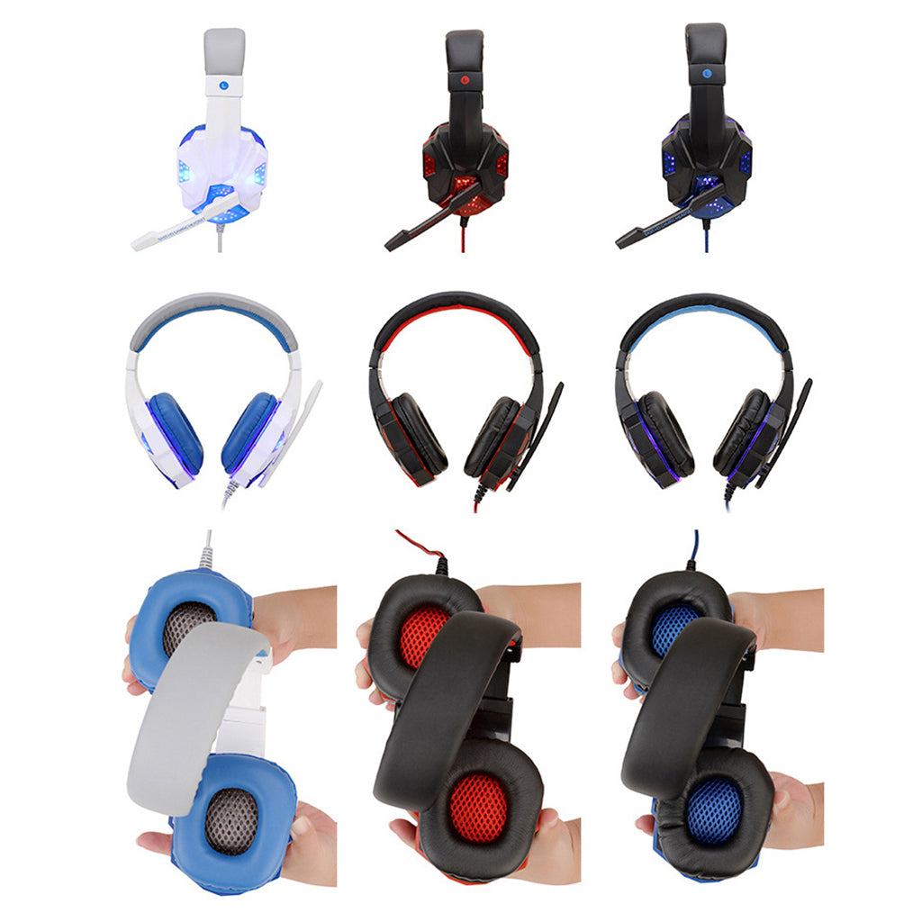 Wired Head-mounted Gaming Headset with Mic and LED Light Black Blue