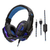 Wired Head-mounted Gaming Headset with Mic and LED Light Black Blue