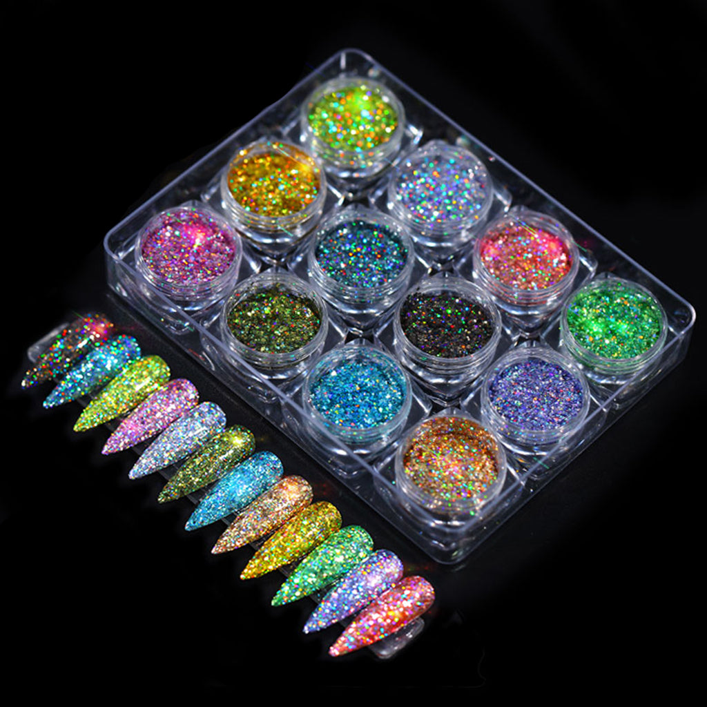 12 Colors Nail Art Glitter Dust Acrylic UV Gel Tips DIY Tools Style-01