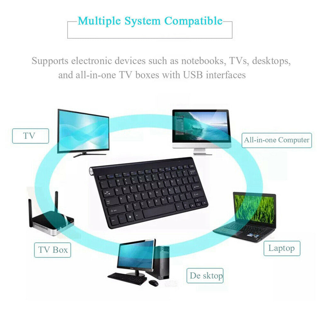 Mini Wireless Keyboard Mouse Set Waterproof 2.4G for Mac PC Laptop Black