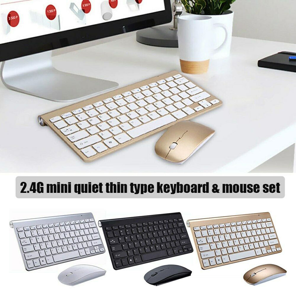 Mini Wireless Keyboard Mouse Set Waterproof 2.4G for Mac PC Laptop Black