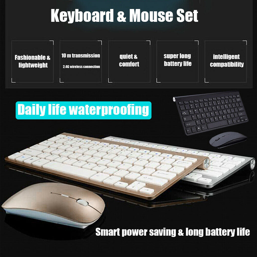 Mini Wireless Keyboard Mouse Set Waterproof 2.4G for Mac PC Laptop Black