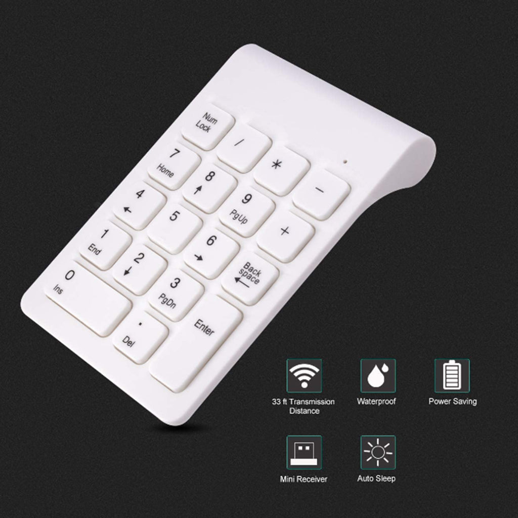 2.4G Numeric Keypad Wireless Keypad Extensions with Mouse for Laptop Desktop White