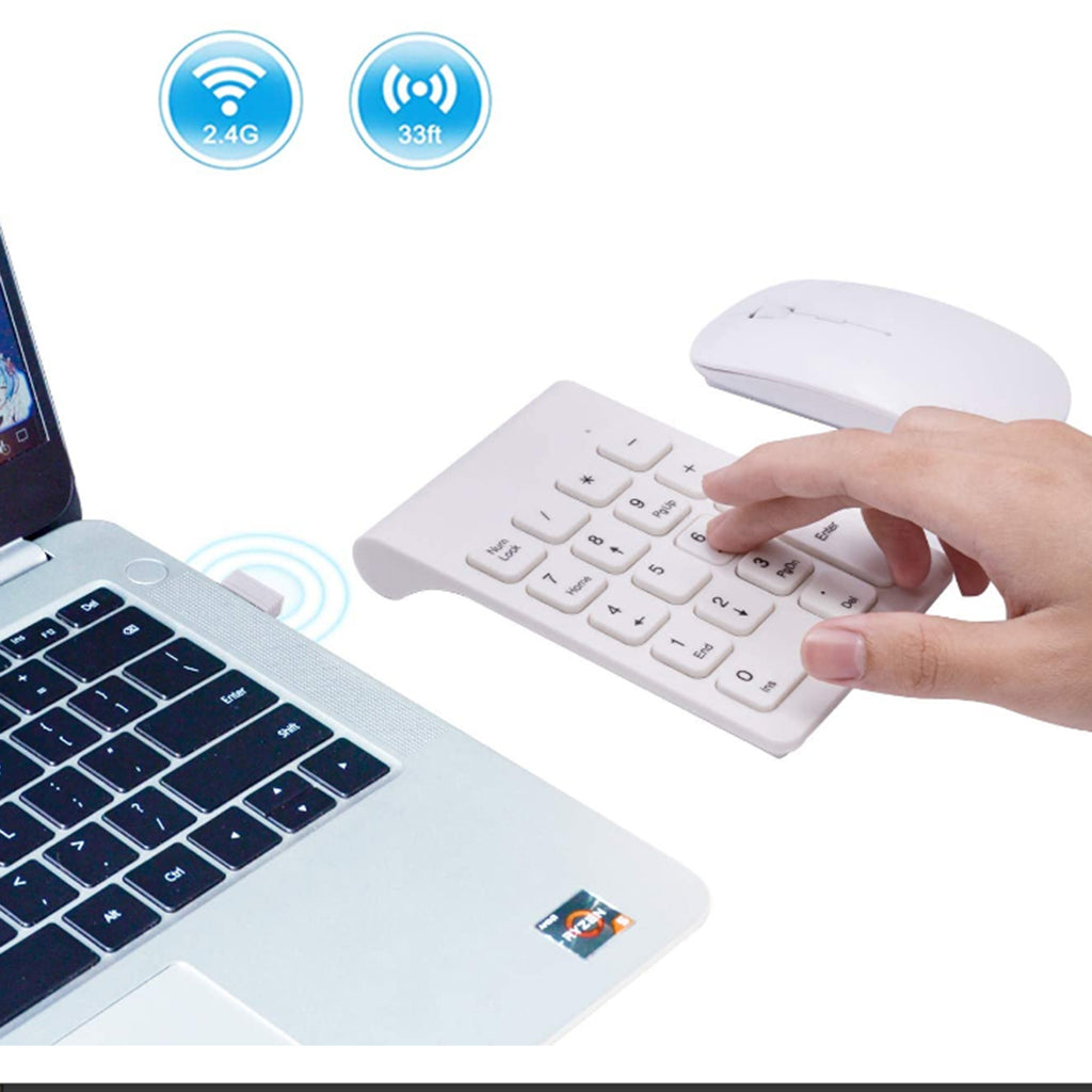 2.4G Numeric Keypad Wireless Keypad Extensions with Mouse for Laptop Desktop White