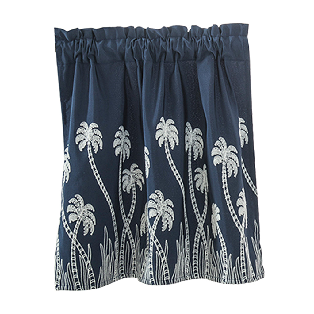 Embroidered Lace Window Voile Sheer Curtain Valance Tiers Blue_90x90cm