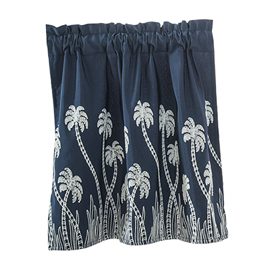 Embroidered Lace Window Voile Sheer Curtain Valance Tiers Blue_90x90cm