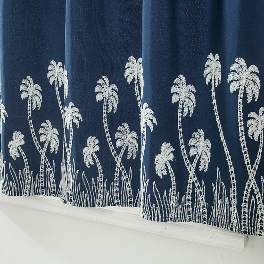 Embroidered Lace Window Voile Sheer Curtain Valance Tiers Blue_90x90cm