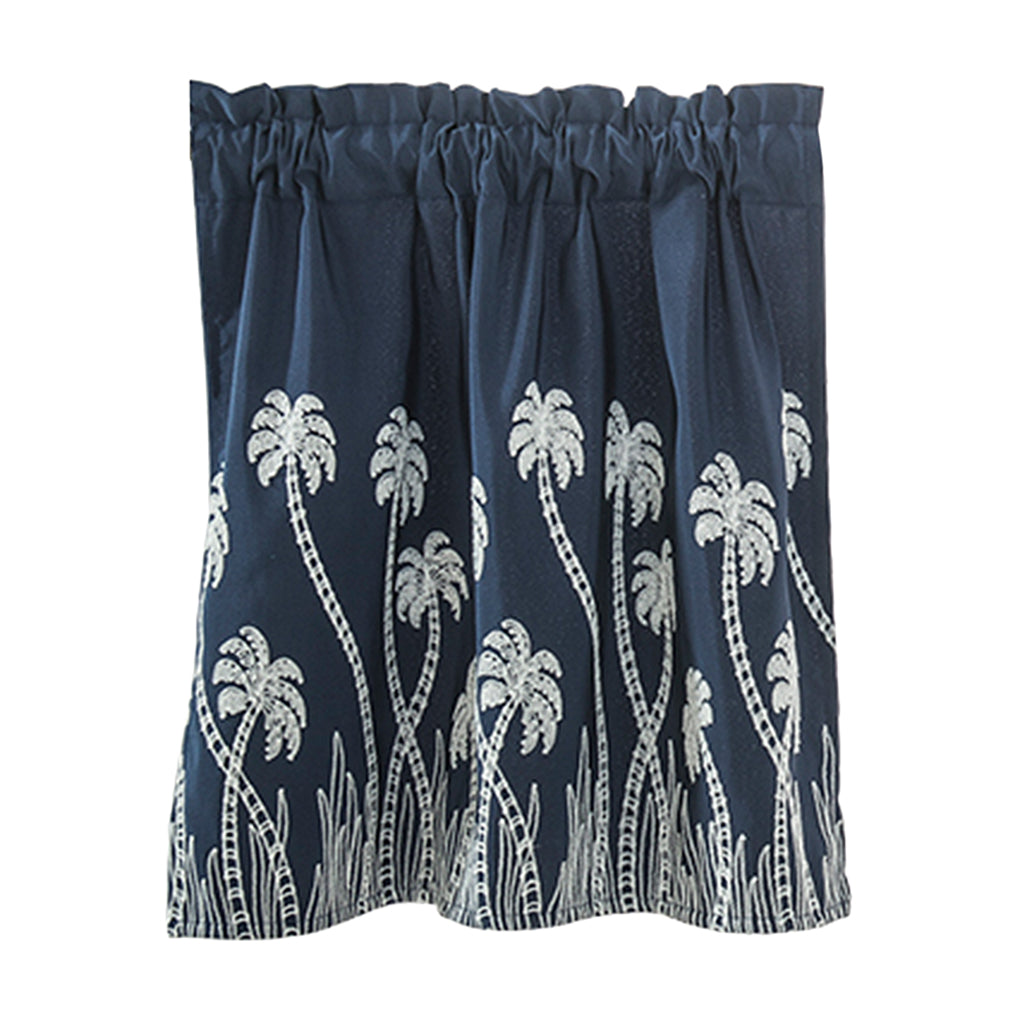 Embroidered Lace Window Voile Sheer Curtain Valance Tiers Blue_90x90cm