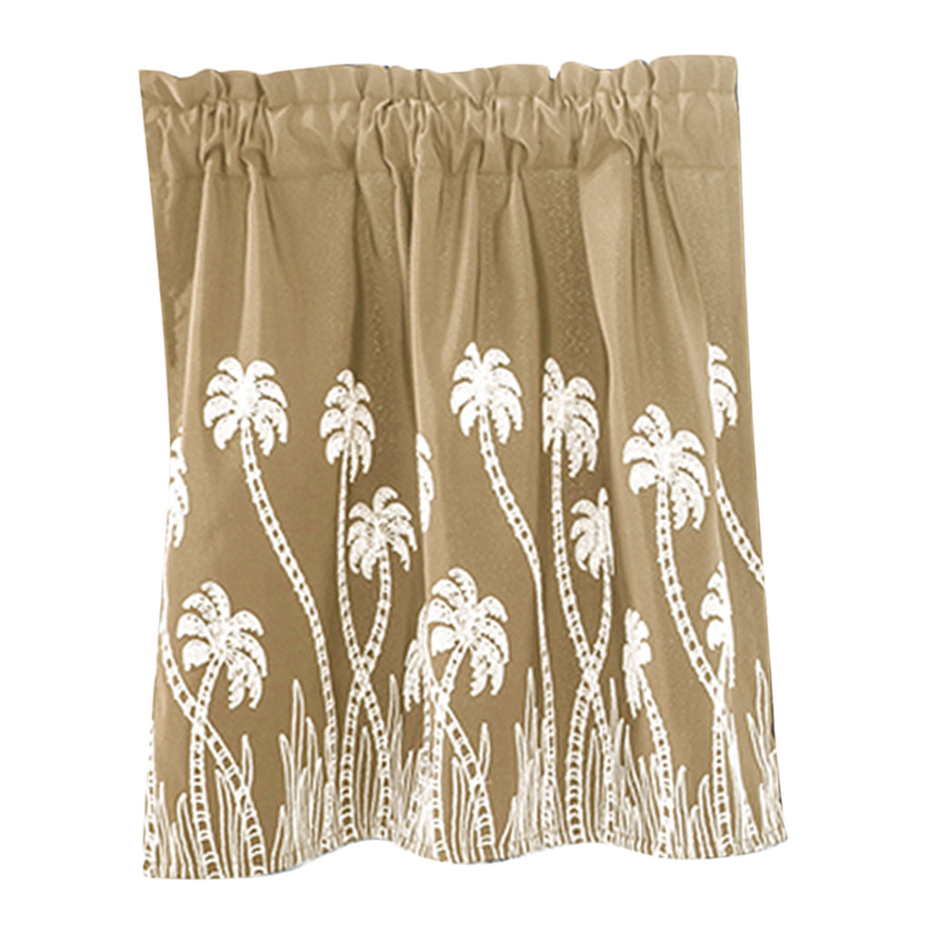 Embroidered Lace Window Voile Sheer Curtain Valance Tiers Beige_90x90cm