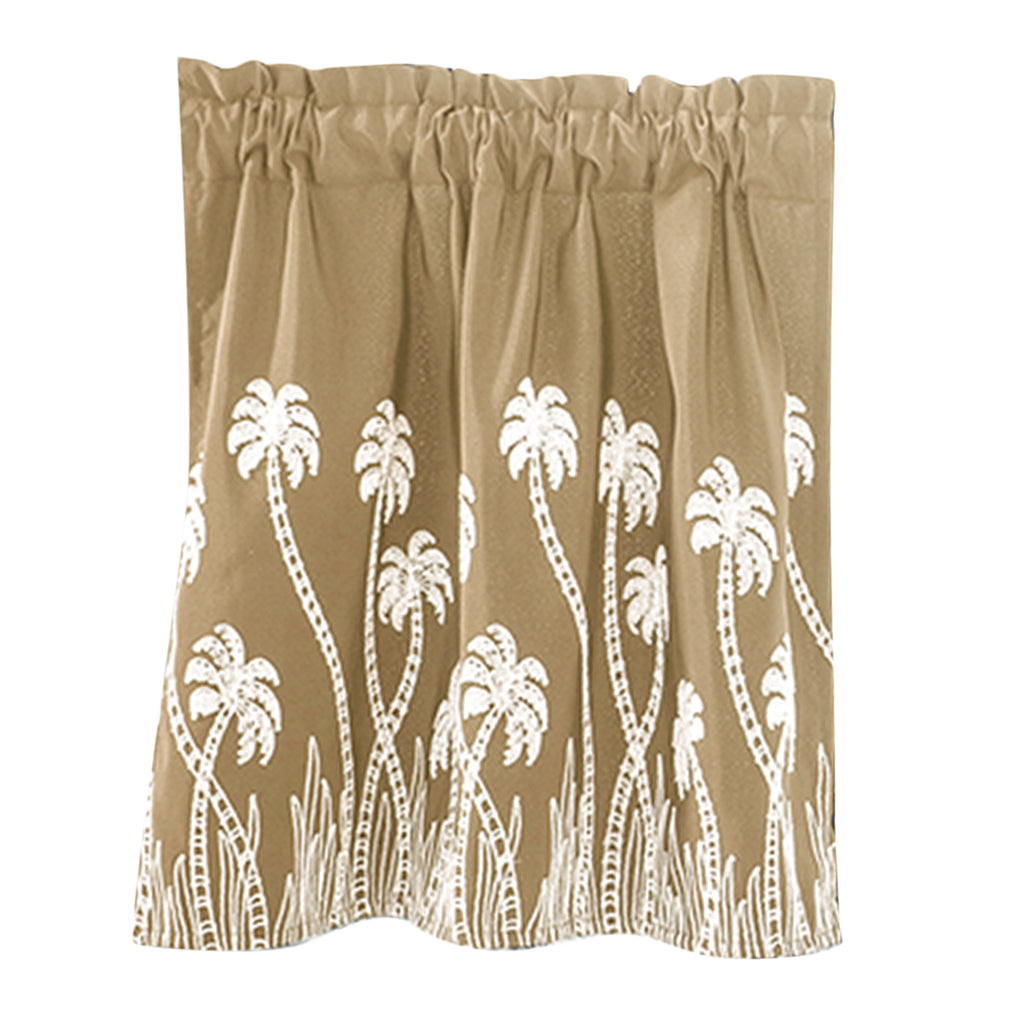 Embroidered Lace Window Voile Sheer Curtain Valance Tiers Beige_90x90cm