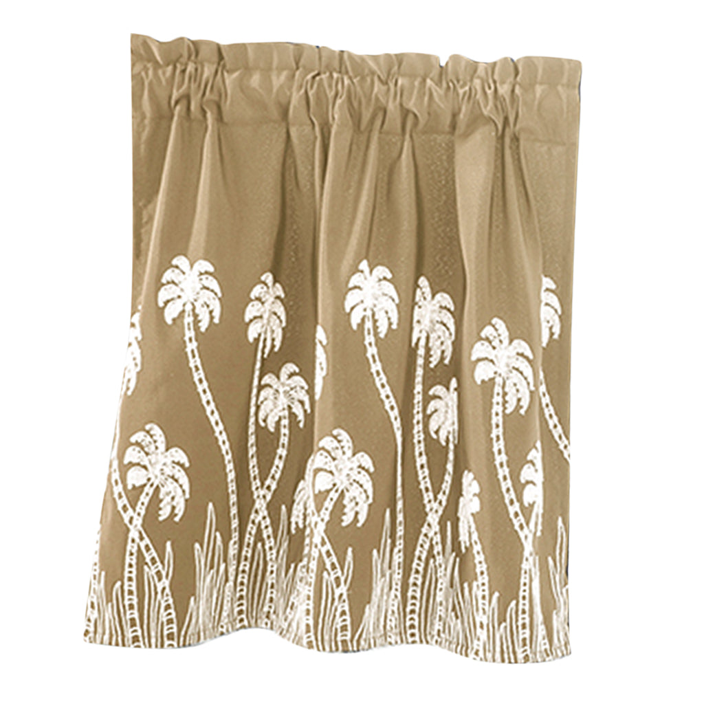 Embroidered Lace Window Voile Sheer Curtain Valance Tiers Beige_90x90cm