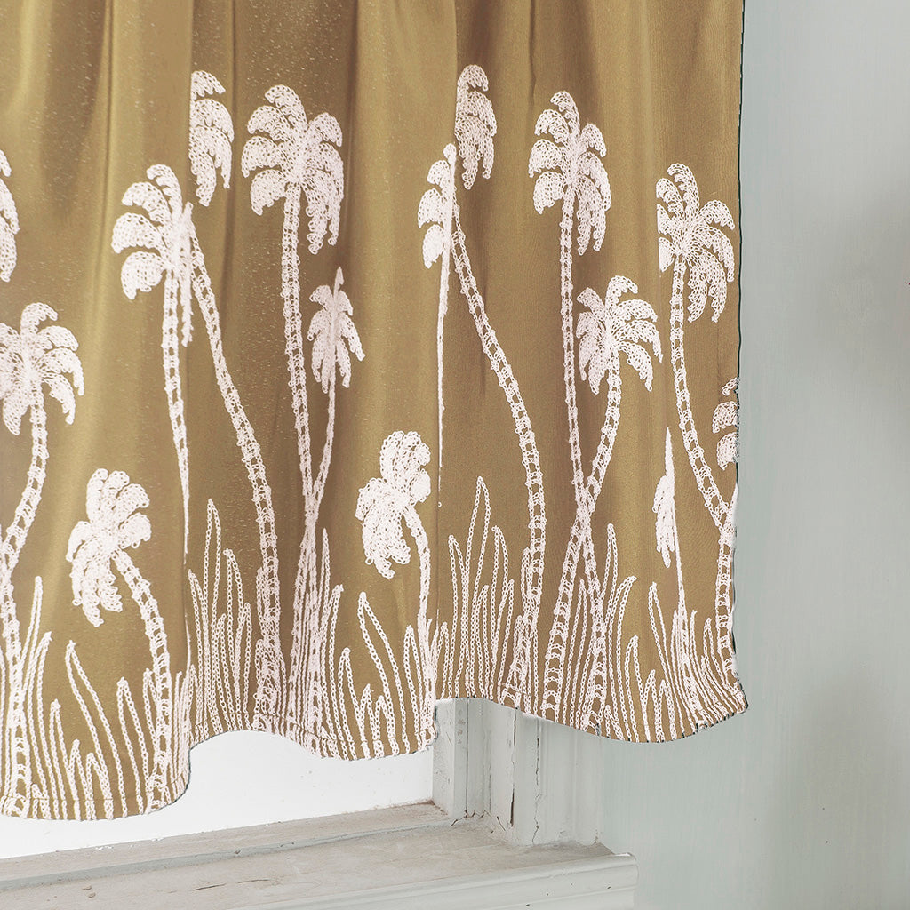 Embroidered Lace Window Voile Sheer Curtain Valance Tiers Beige_90x90cm