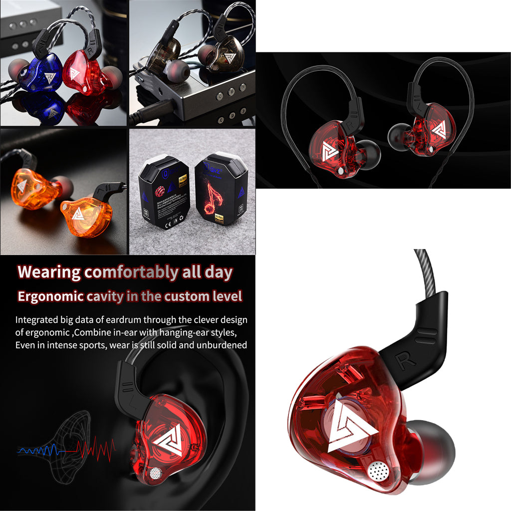 QKZ AK6 In Ear 3.5mm Sport Earphones with Mic  Red