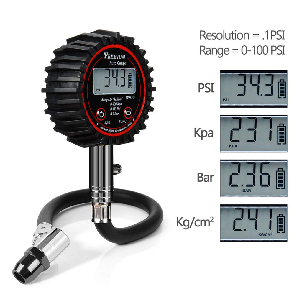 LCD Digital Tire Air Pressure Gauge 100 PSI High Accuracy for Car Motorcycle