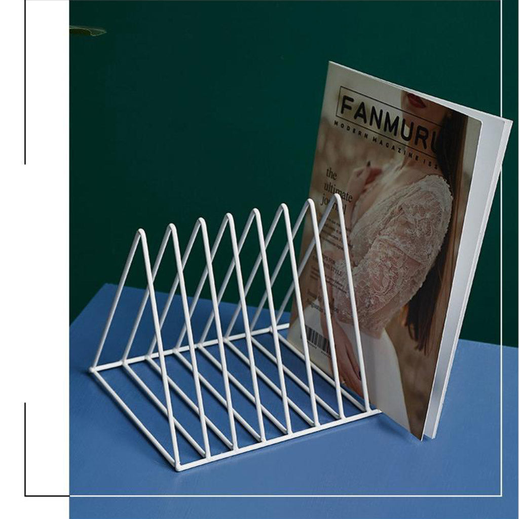 Triangle Metal Iron Bookshelf Magazine Newspaper Storage Rack White