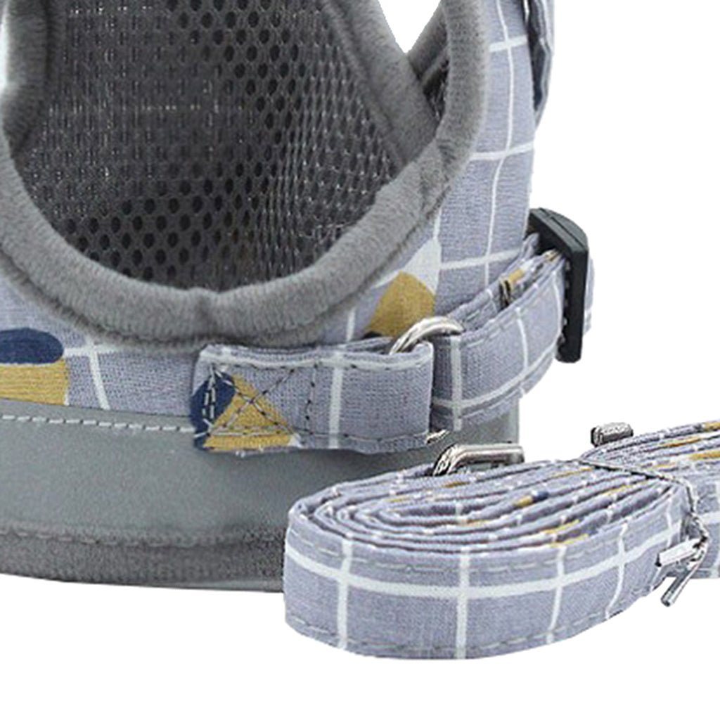 Breathable Dog Cat Vest Harness Pet Outdoor Walking Traction Rope Gray-M