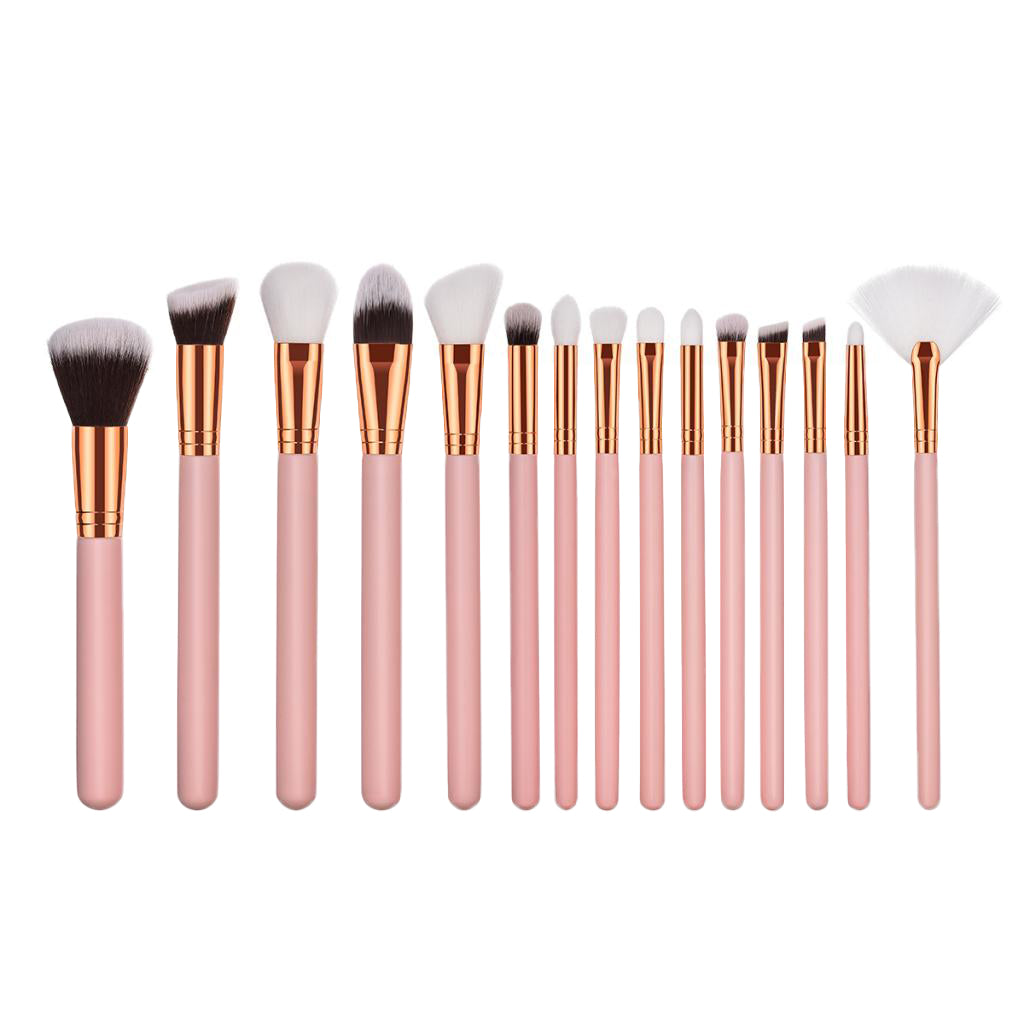 Premium Wood Handle Kabuki Makeup Brush Set for Foundation Powder Cream 15pcs