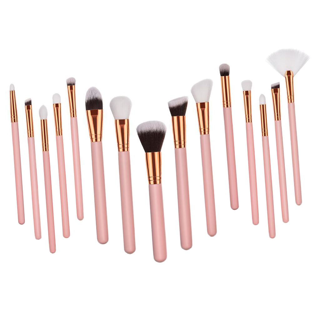 Premium Wood Handle Kabuki Makeup Brush Set for Foundation Powder Cream 15pcs