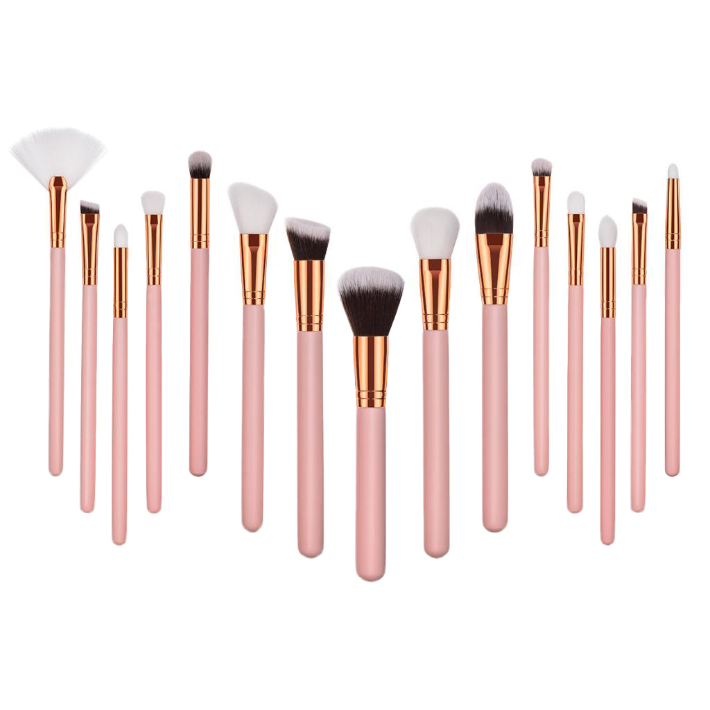 Premium Wood Handle Kabuki Makeup Brush Set for Foundation Powder Cream 15pcs