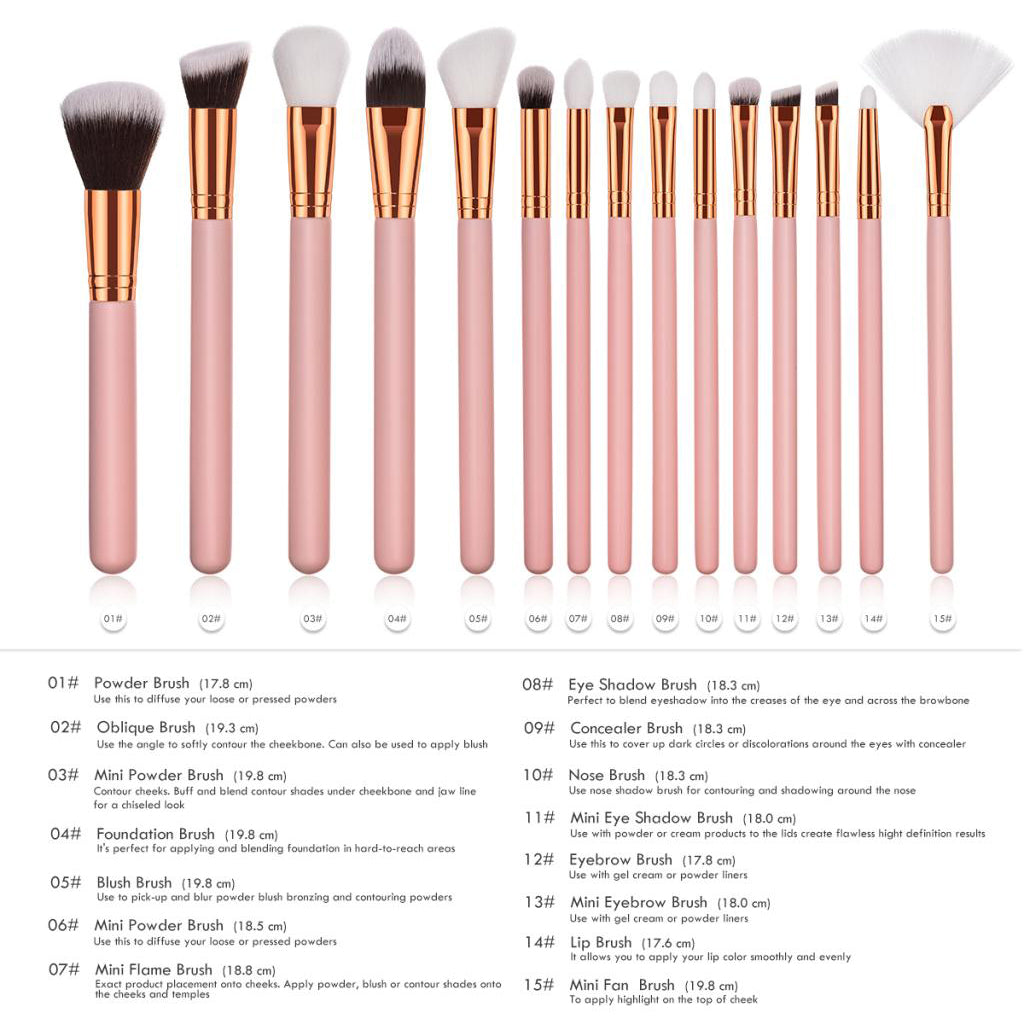 Premium Wood Handle Kabuki Makeup Brush Set for Foundation Powder Cream 15pcs