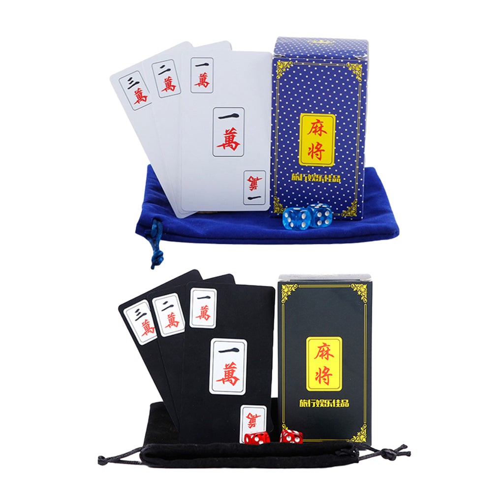 Chinese Mahjong Play Card Game Pokers Set Accessories Use with 2 Dice Black