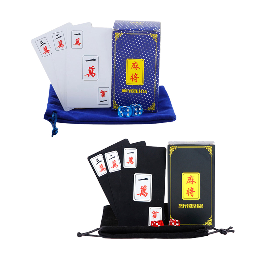 Chinese Mahjong Play Card Game Pokers Set Accessories Use with 2 Dice Black