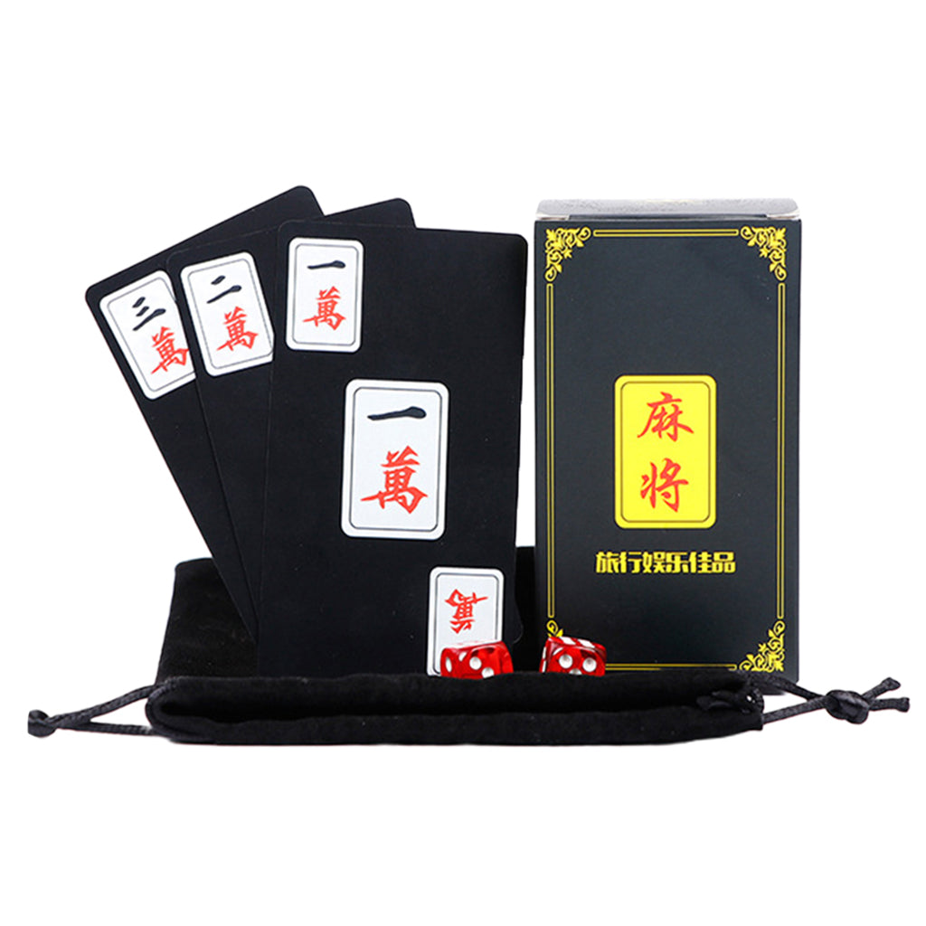 Chinese Mahjong Play Card Game Pokers Set Accessories Use with 2 Dice Black