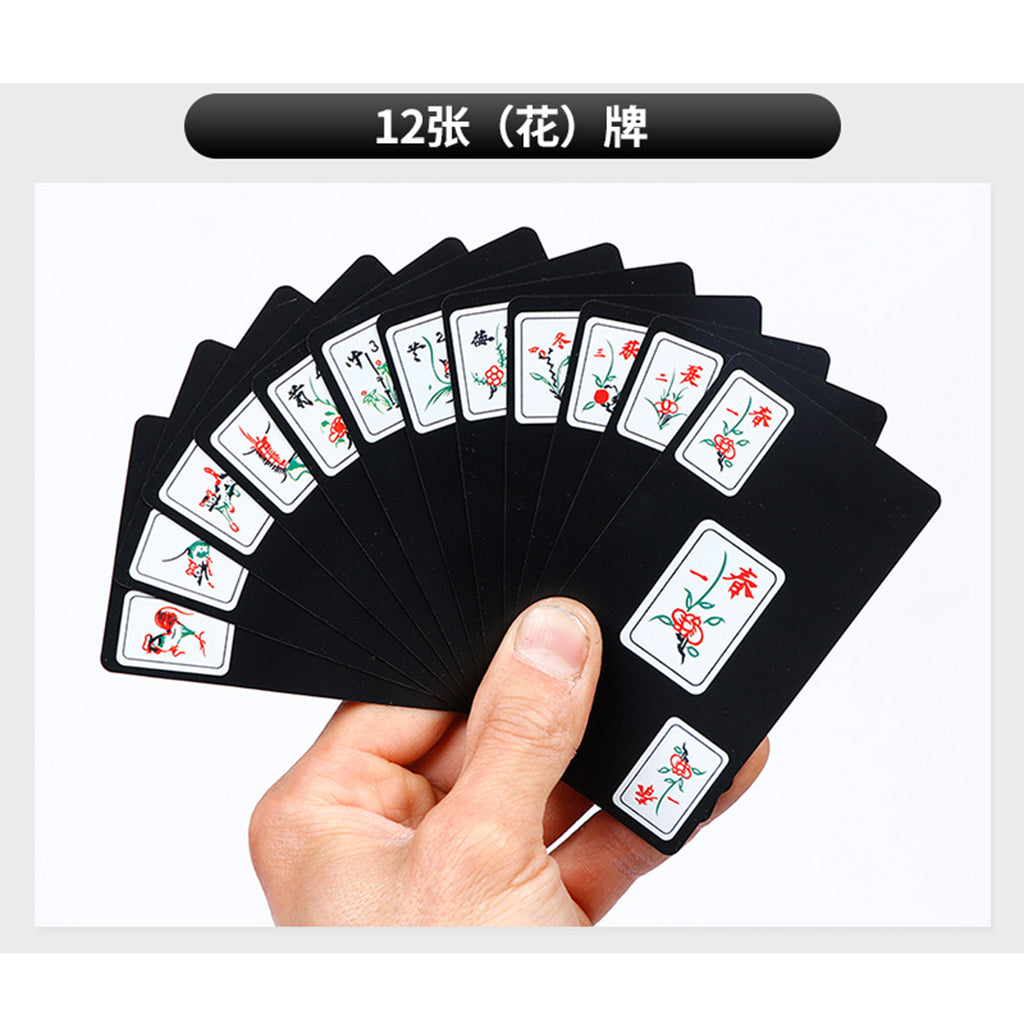 Chinese Mahjong Play Card Game Pokers Set Accessories Use with 2 Dice Black