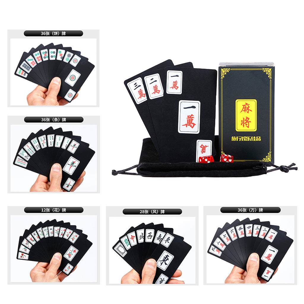 Chinese Mahjong Play Card Game Pokers Set Accessories Use with 2 Dice Black