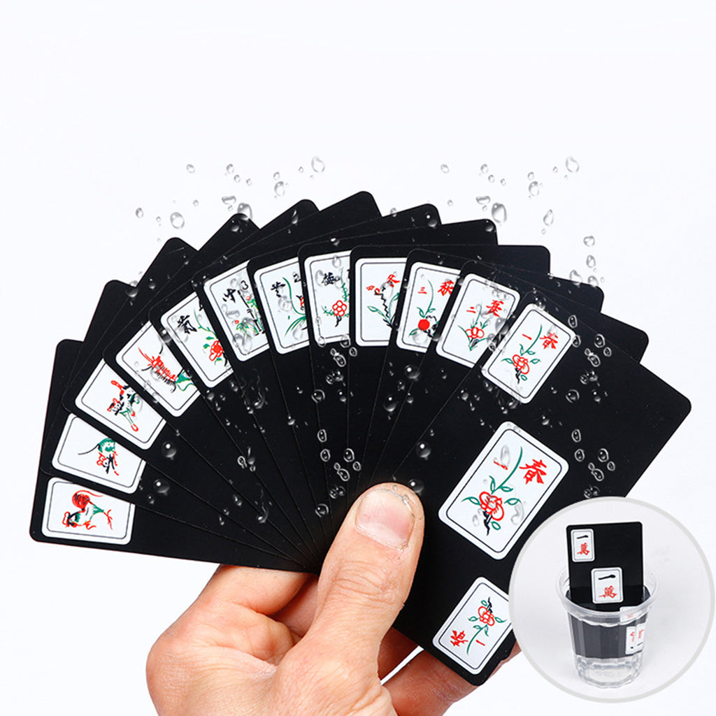 Chinese Mahjong Play Card Game Pokers Set Accessories Use with 2 Dice Black