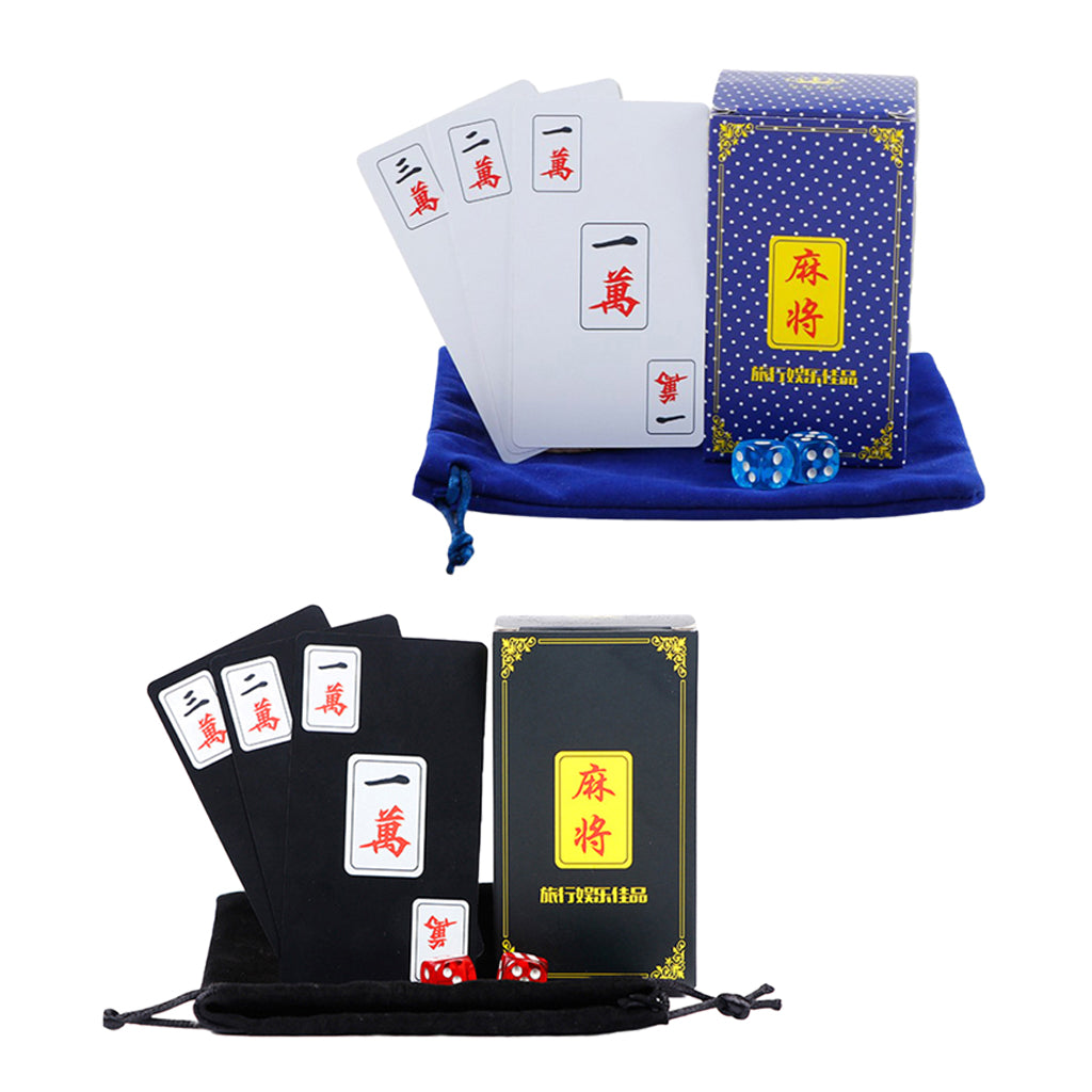 Chinese Mahjong Play Card Game Pokers Set Accessories Use with 2 Dice Black