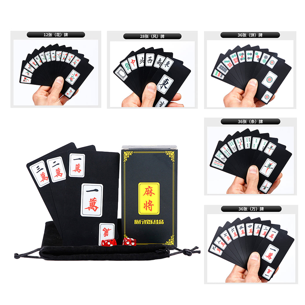 Chinese Mahjong Play Card Game Pokers Set Accessories Use with 2 Dice Black