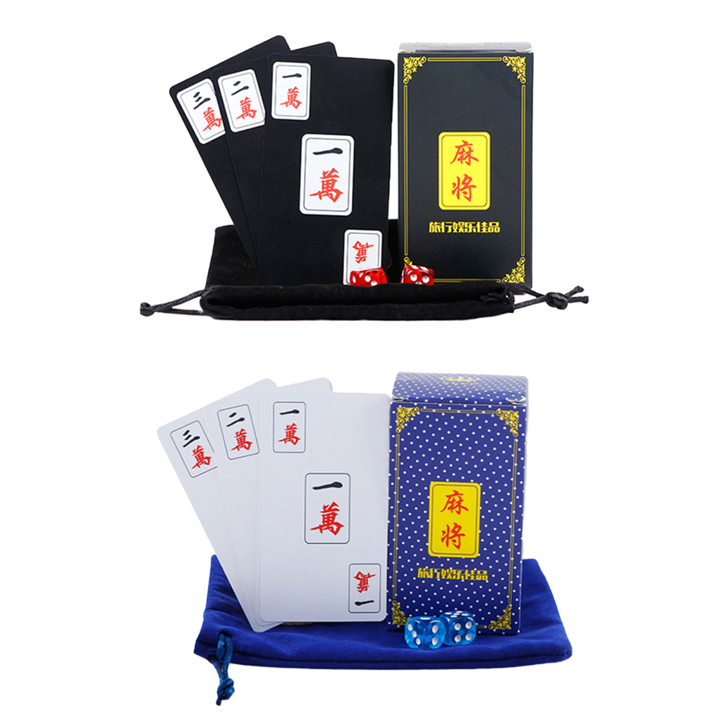 Chinese Mahjong Play Card Game Pokers Set Accessories Use with 2 Dice Black