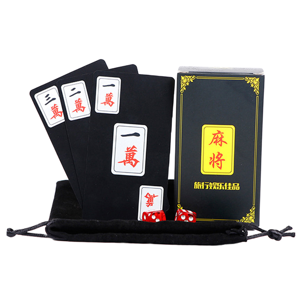 Chinese Mahjong Play Card Game Pokers Set Accessories Use with 2 Dice Black