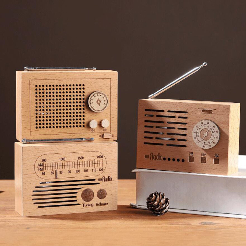 Wooden Music Box Retro Clockwork Radio Desktop Decoration Gift A