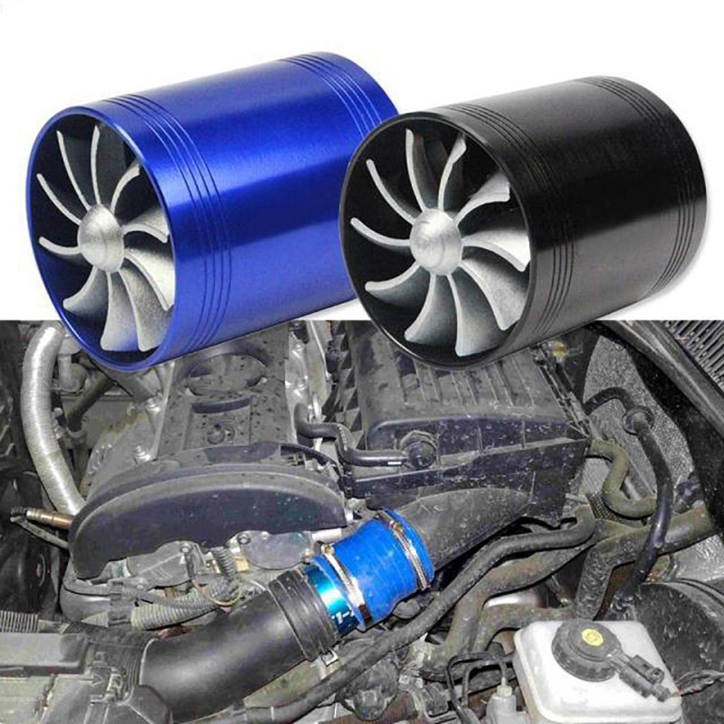 Air Intake Turbonator Dual Fan Turbine Super Charger Gas Saver Turbo Blue