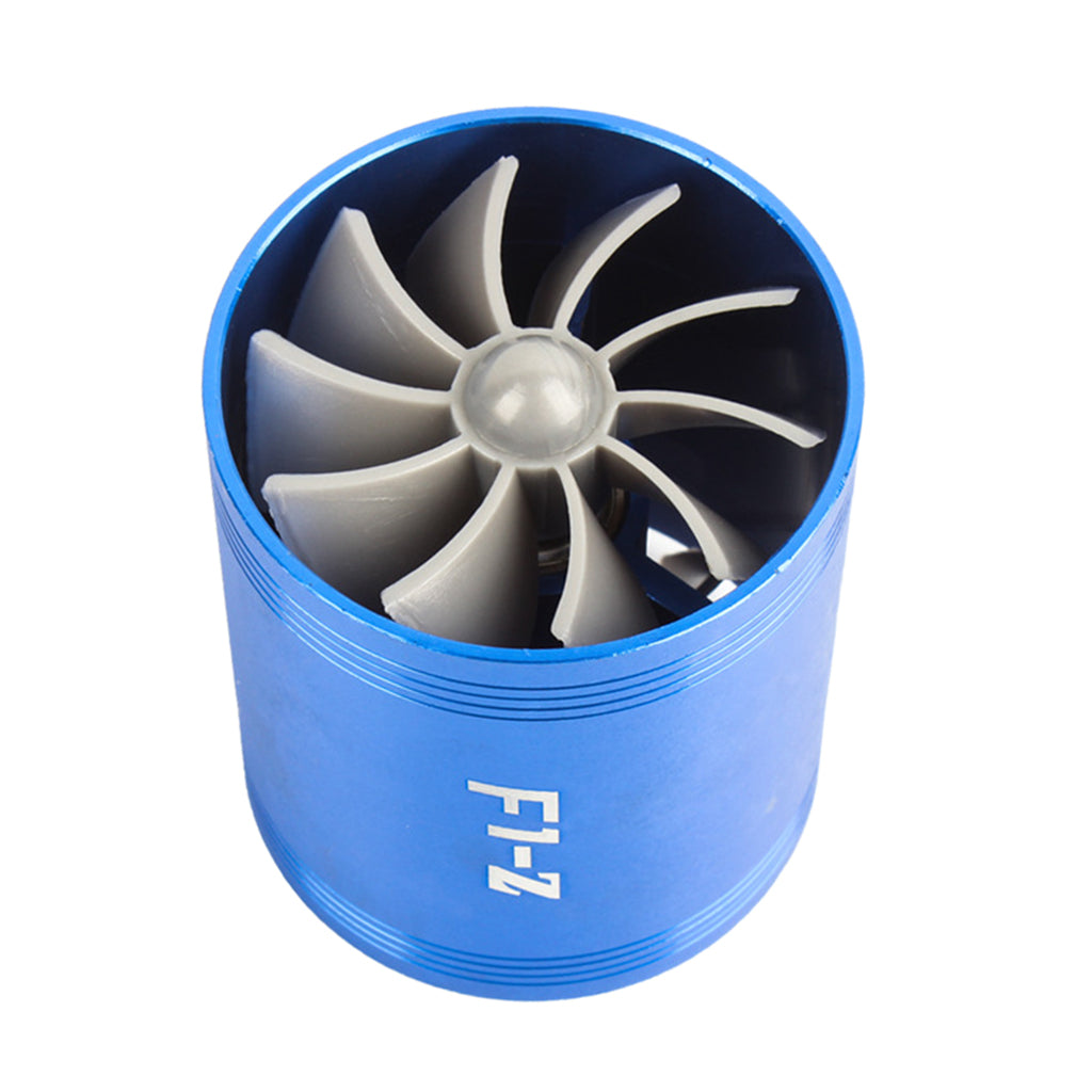 Air Intake Turbonator Dual Fan Turbine Super Charger Gas Saver Turbo Blue